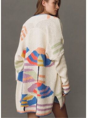 Anthropologie Maeve SO Umbrella Cardigan Open Front Women's Sweater Cream HTF ML